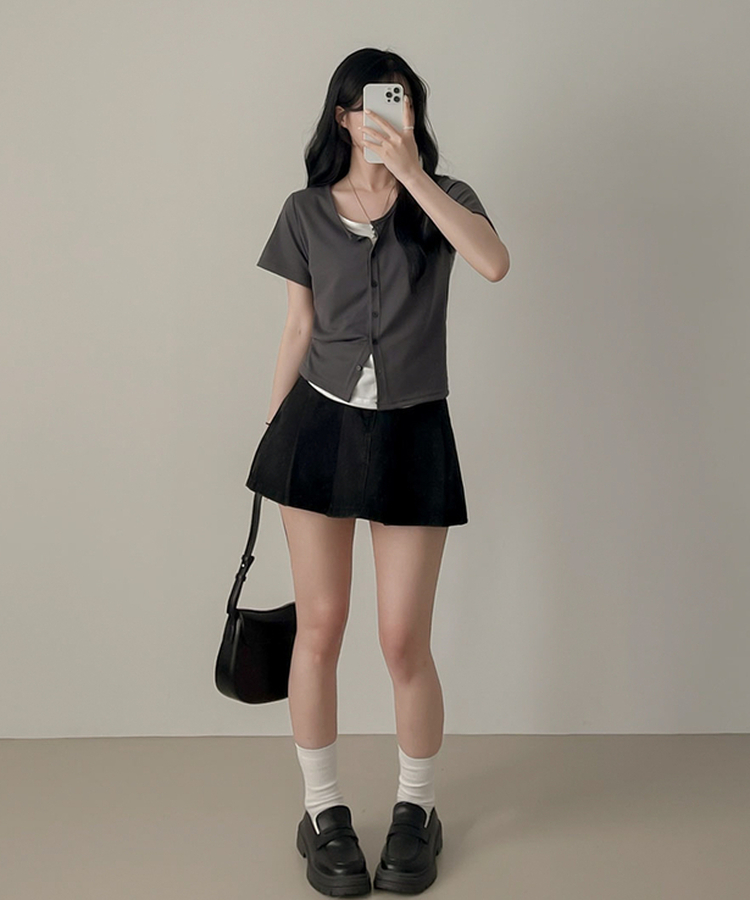 レイヤード半袖カーディガン CHARCOAL