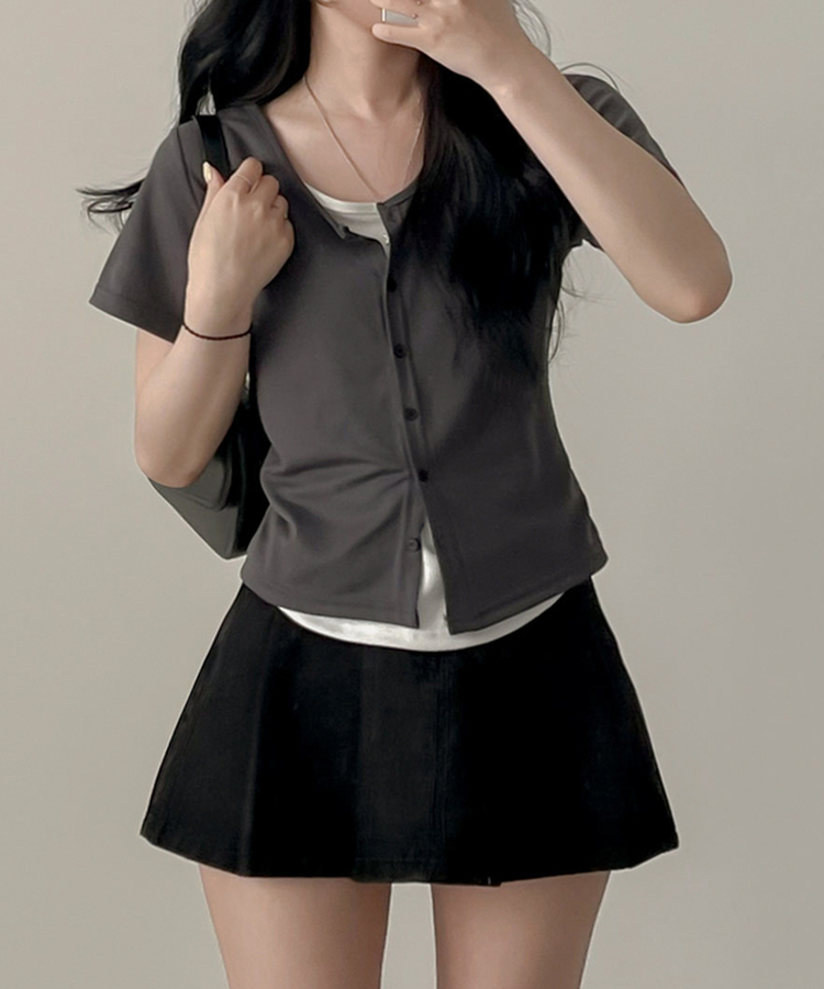 レイヤード半袖カーディガン CHARCOAL