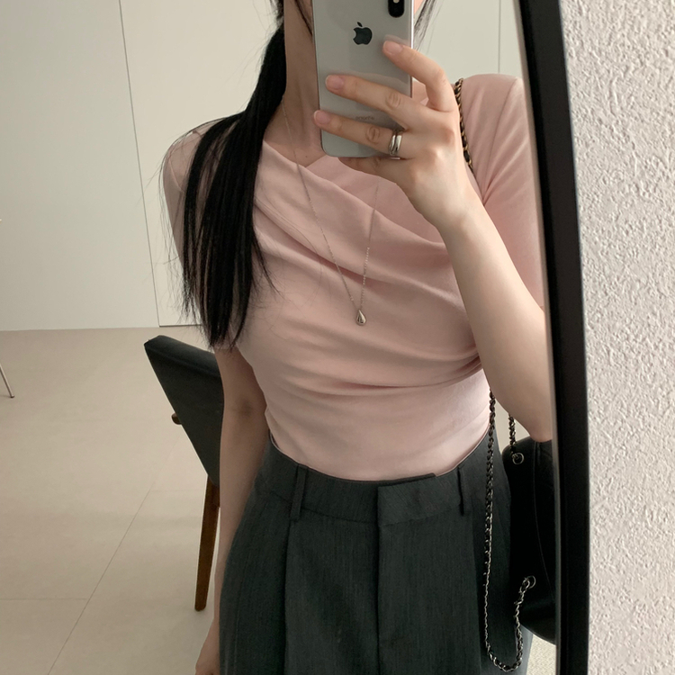 ドレープシャーリング半袖Tシャツ PINK