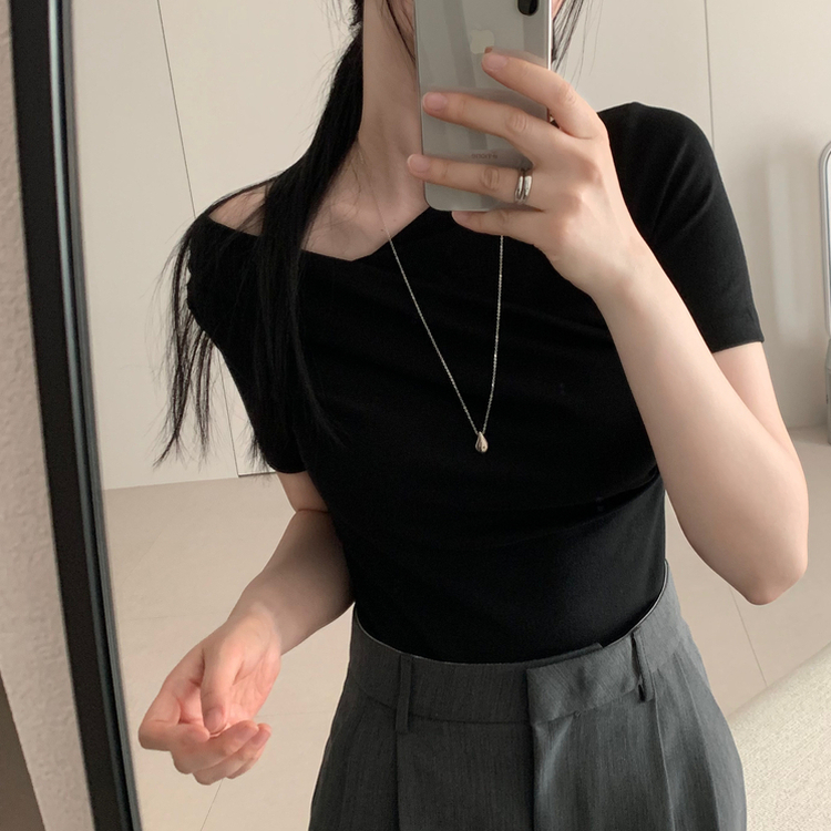 ドレープシャーリング半袖Tシャツ BLACK