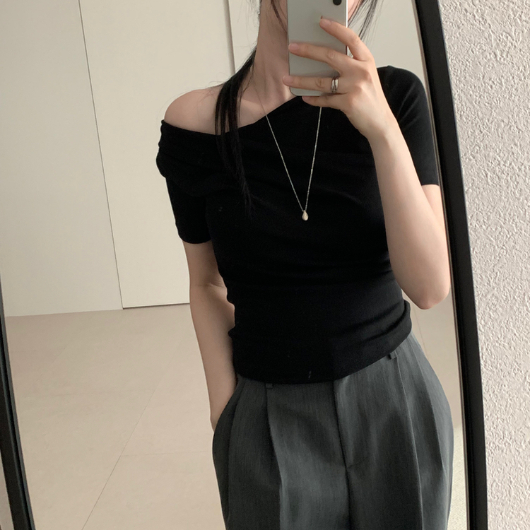 ドレープシャーリング半袖Tシャツ BLACK