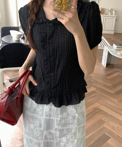 ドット半袖ブラウス BLACK