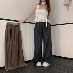 コットンパンツ ハイウエストリネンワイドパンツ CHARCOAL