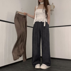 コットンパンツ ハイウエストリネンワイドパンツ CHARCOAL