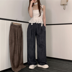 コットンパンツ ハイウエストリネンワイドパンツ CHARCOAL