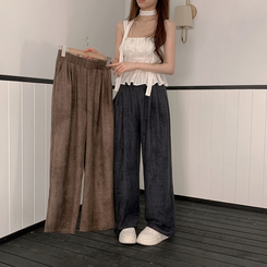 コットンパンツ ハイウエストリネンワイドパンツ CHARCOAL