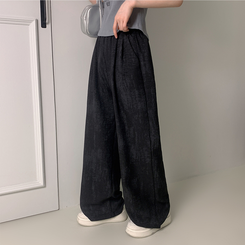 コットンパンツ ハイウエストリネンワイドパンツ BLACK
