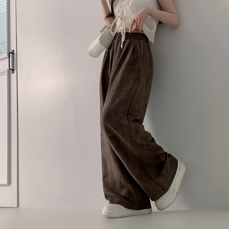 ハイウエストリネンワイドパンツ BROWN