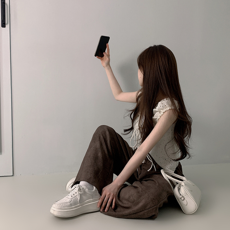 ハイウエストリネンワイドパンツ BROWN