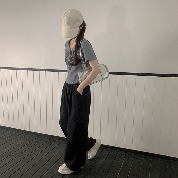 ハイウエストリネンワイドパンツ BLACK