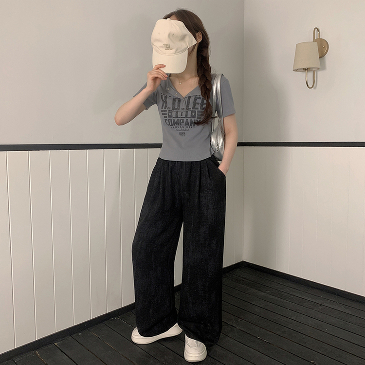 ハイウエストリネンワイドパンツ BLACK