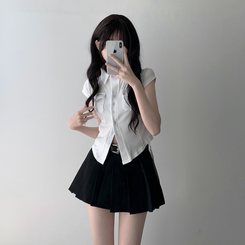 ツーピース 【ベルト付き】【ベルト付き】ポケットボタンカーディガン テニススカート(8color) IVORY-TOP