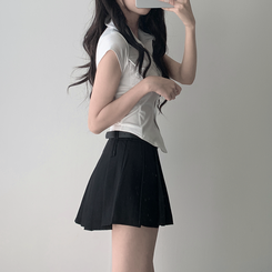ツーピース 【ベルト付き】【ベルト付き】ポケットボタンカーディガン テニススカート(8color) IVORY-TOP
