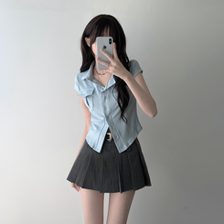 ツーピース 【ベルト付き】【ベルト付き】ポケットボタンカーディガン テニススカート(8color) SKY BLUE-TOP
