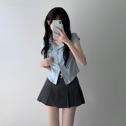 ツーピース 【ベルト付き】【ベルト付き】ポケットボタンカーディガン テニススカート(8color) SKY BLUE-TOP