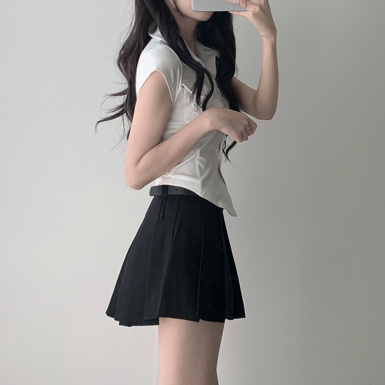 【ベルト付き】【ベルト付き】ポケットボタンカーディガン テニススカート(8color) IVORY-TOP