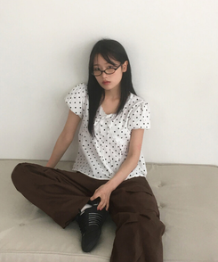 ブラウス ドットレースリボン半袖ブラウス WHITE