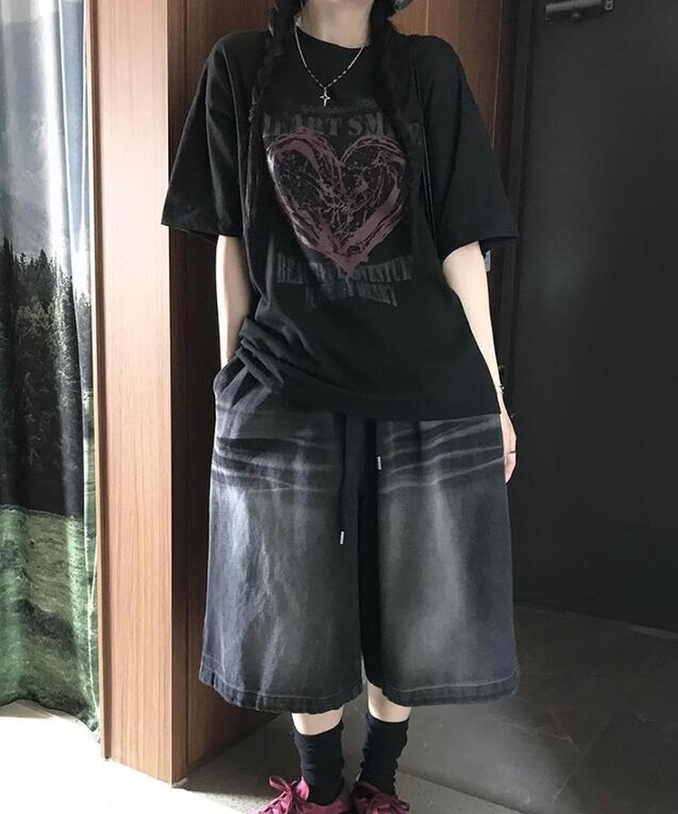 スマイルハート半袖Tシャツ BLACK