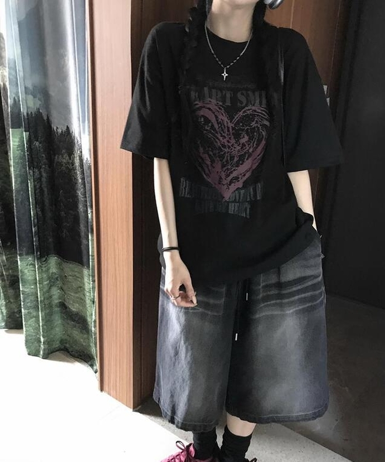 スマイルハート半袖Tシャツ BLACK