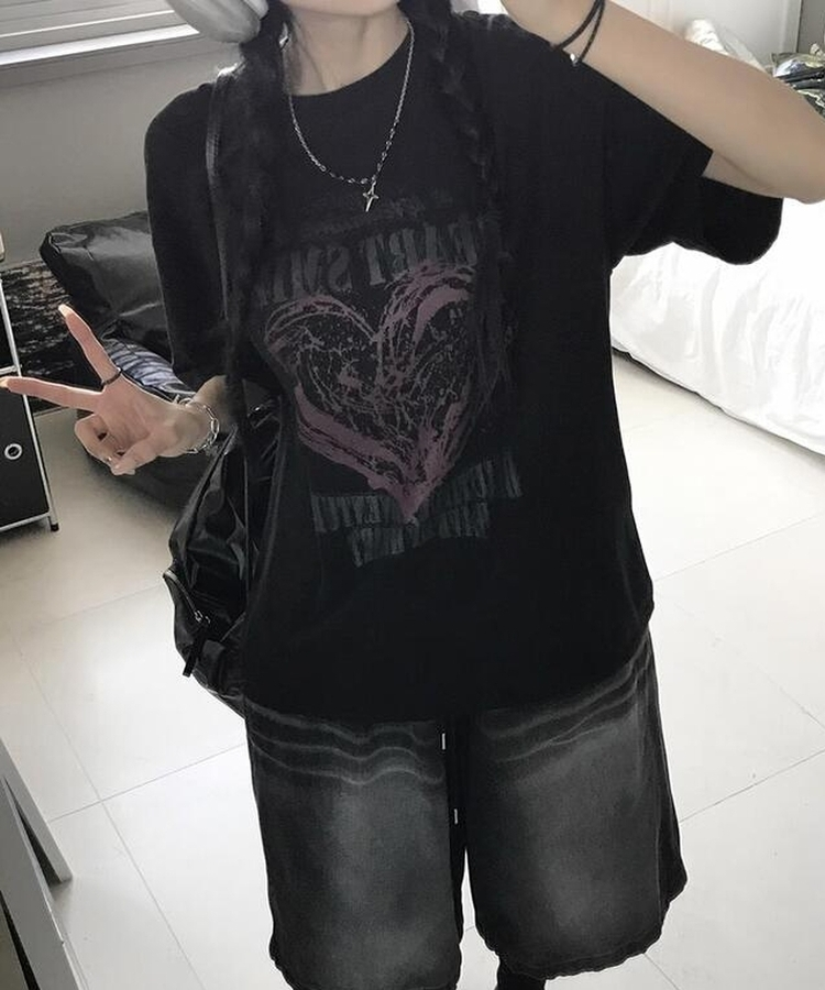 スマイルハート半袖Tシャツ BLACK