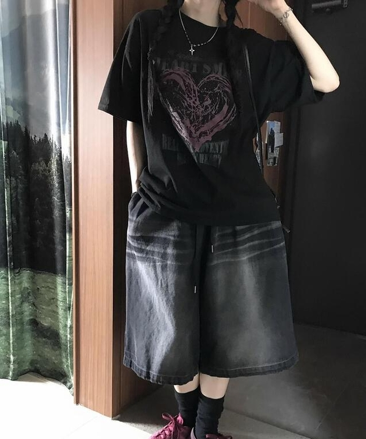 スマイルハート半袖Tシャツ BLACK