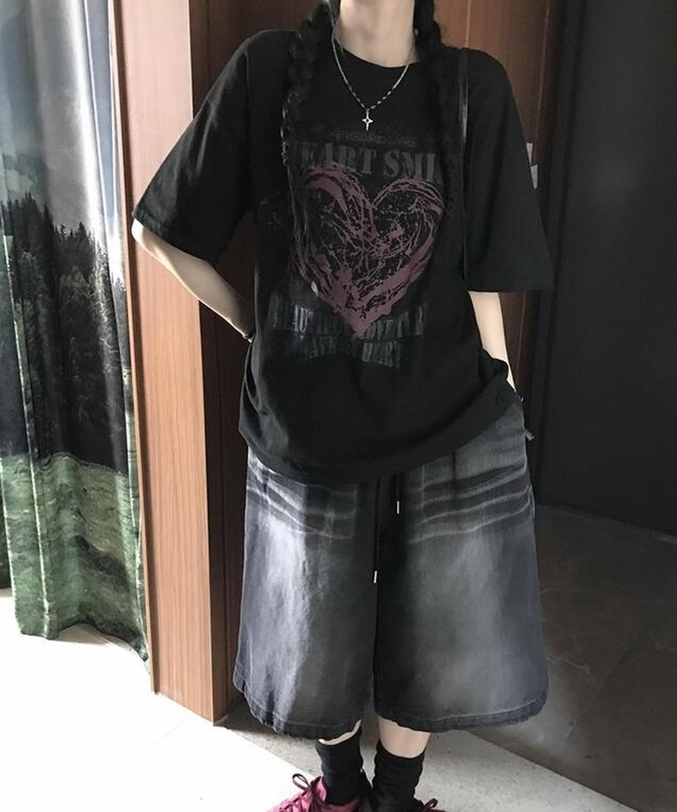 スマイルハート半袖Tシャツ BLACK