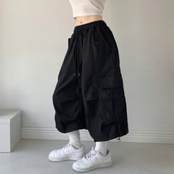 ツーピンタックカーゴバミューダパンツ BLACK