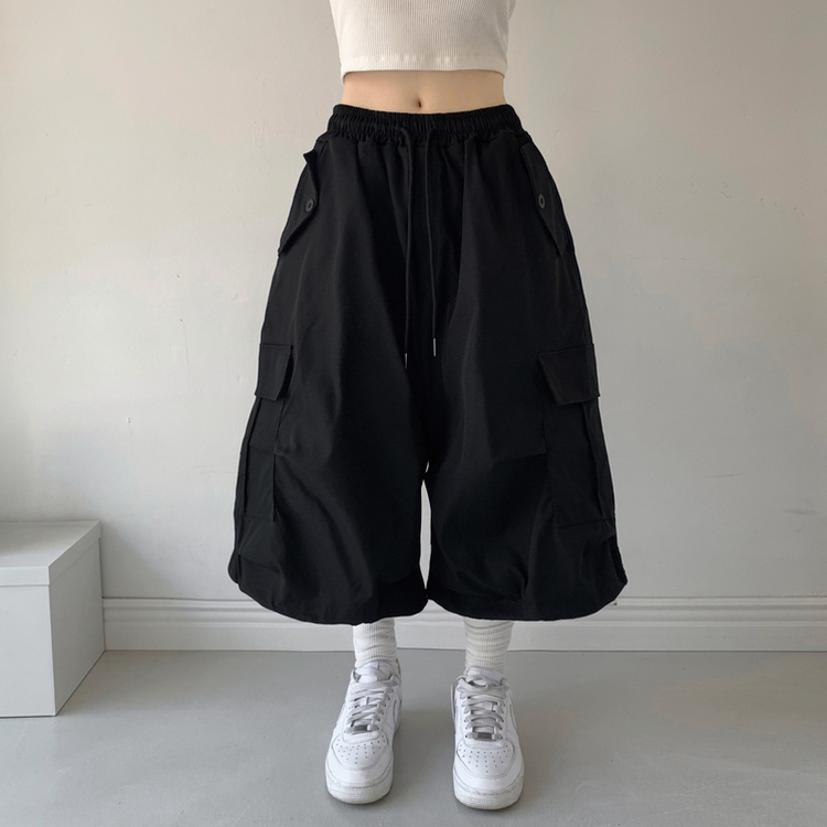 ツーピンタックカーゴバミューダパンツ BLACK