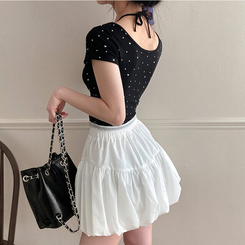 半袖Tシャツ ホルタードットレイヤードクロップ半袖Tシャツ BLACK