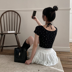 半袖Tシャツ ホルタードットレイヤードクロップ半袖Tシャツ BLACK