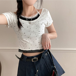 半袖Tシャツ ホルタードットレイヤードクロップ半袖Tシャツ WHITE