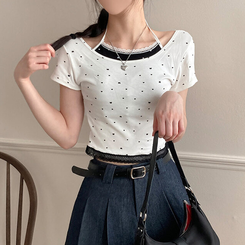 半袖Tシャツ ホルタードットレイヤードクロップ半袖Tシャツ WHITE