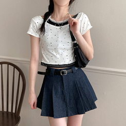 半袖Tシャツ ホルタードットレイヤードクロップ半袖Tシャツ WHITE