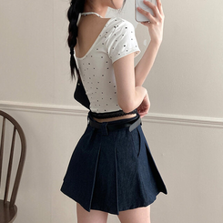 半袖Tシャツ ホルタードットレイヤードクロップ半袖Tシャツ WHITE