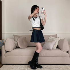 半袖Tシャツ ホルタードットレイヤードクロップ半袖Tシャツ WHITE
