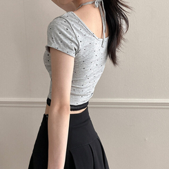 半袖Tシャツ ホルタードットレイヤードクロップ半袖Tシャツ GREY