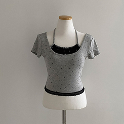 半袖Tシャツ ホルタードットレイヤードクロップ半袖Tシャツ