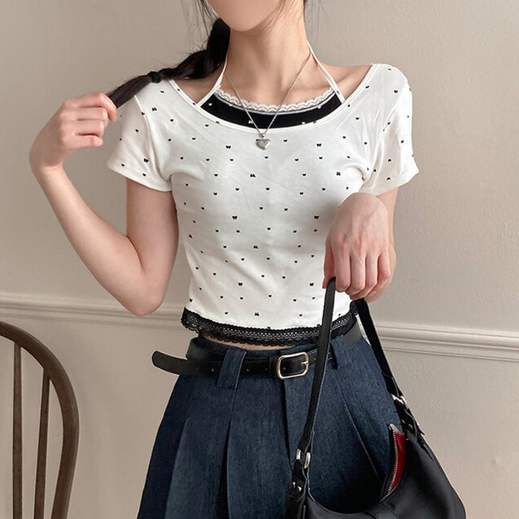 ホルタードットレイヤードクロップ半袖Tシャツ WHITE