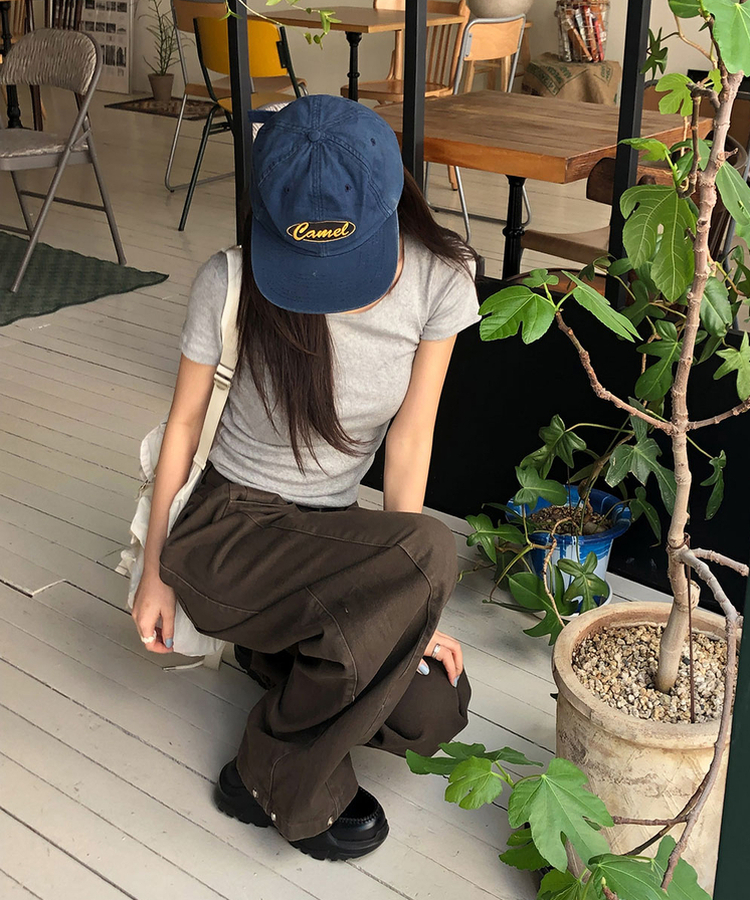 【丈別】バルーンボタンハイウエストコットンパンツ BROWN
