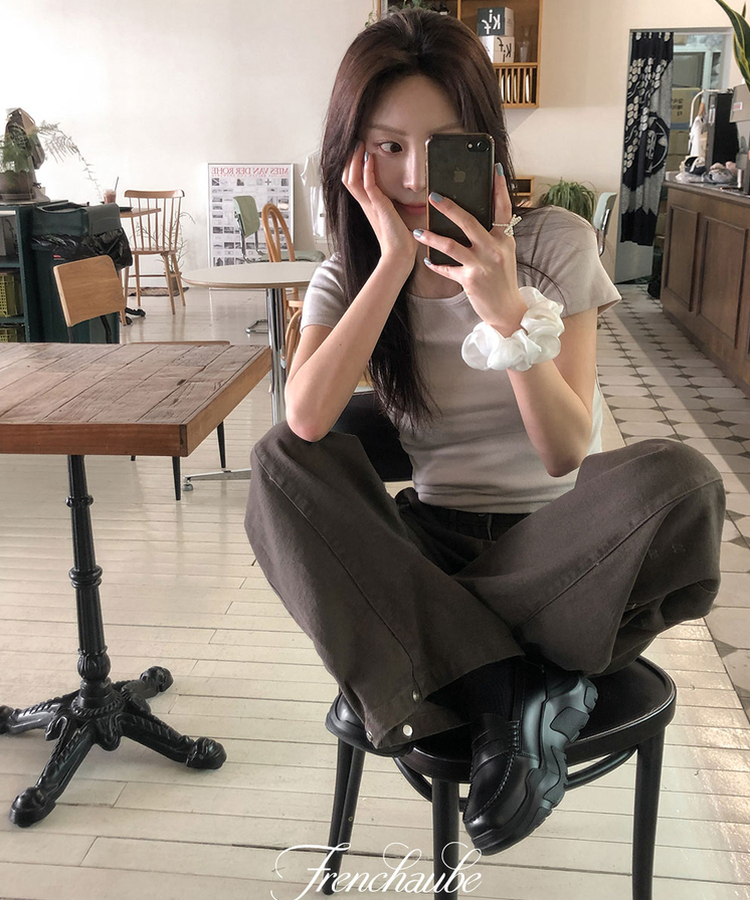 【丈別】バルーンボタンハイウエストコットンパンツ BROWN