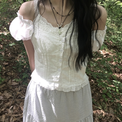 ブラウス パンチングレースボタン半袖ブラウス IVORY