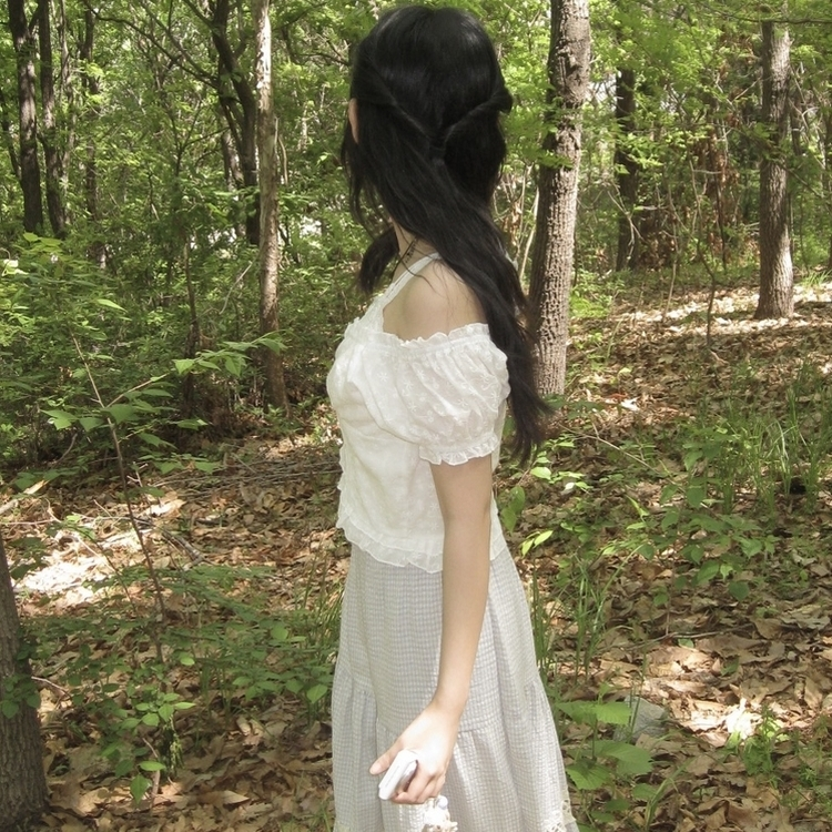 パンチングレースボタン半袖ブラウス IVORY