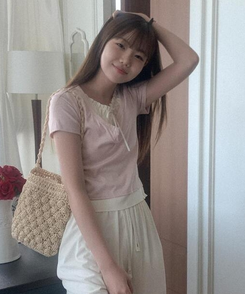 半袖Tシャツ レイヤードボタン半袖Tシャツ(5color) PINK