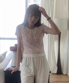 半袖Tシャツ レイヤードボタン半袖Tシャツ(5color) PINK