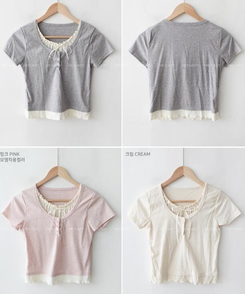 半袖Tシャツ レイヤードボタン半袖Tシャツ(5color)