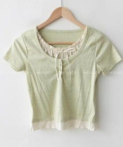半袖Tシャツ レイヤードボタン半袖Tシャツ(5color)