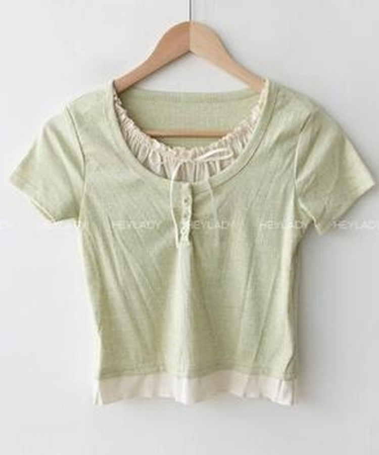 レイヤードボタン半袖Tシャツ(5color)