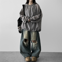 トラックラインフードジップアップ STONE