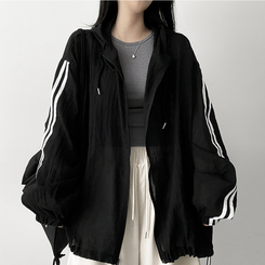 トラックラインフードジップアップ BLACK