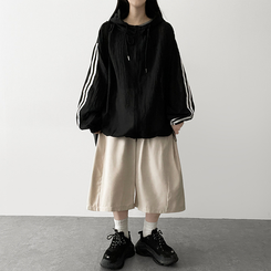 トラックラインフードジップアップ BLACK